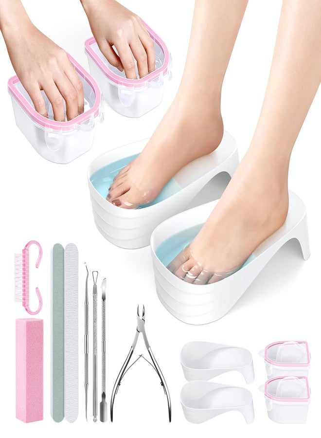 Yokilly Hand Toe Nail Soaking Bowl: 12PCS Large Size Hand & Foot Nail Soak Off Bowl for Nail Lovers - Acetone Proof Toe Soaking Tray with Manciure Pedicure Tools for Dip Powder Gel Polish Remover(Pink, White) - Image 1